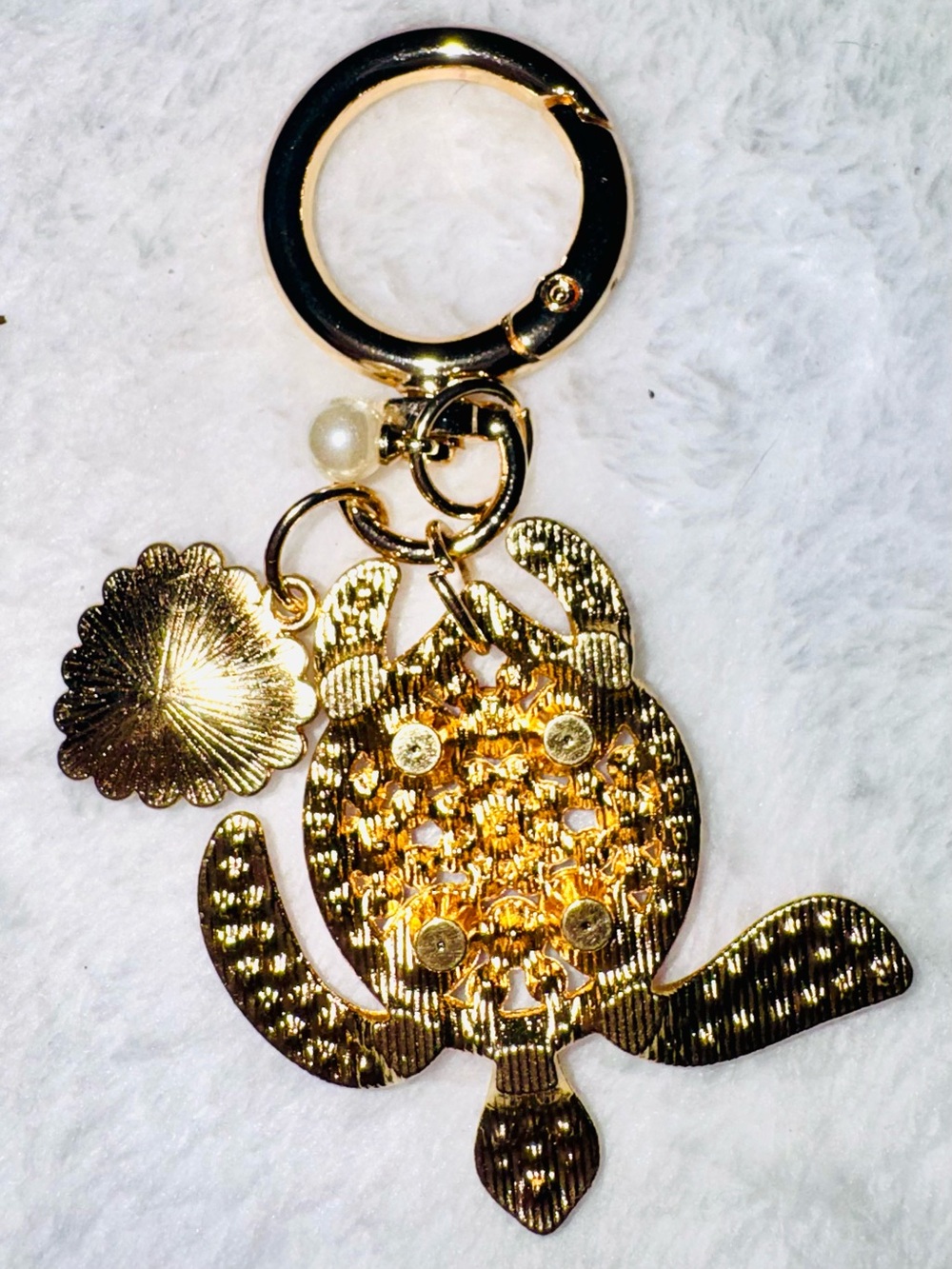 Pink Jeweled Turtle Keychain with Heart bag Charm - Picture 2 of 2